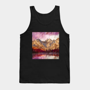 Golden Textured Mountain Lake Reflecting Pink Skies Tank Top